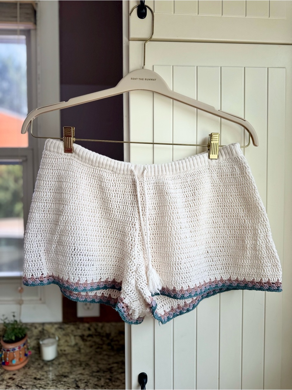 American Eagle Crochet Shorts Cotton Cream Boho Drawstring Large L - Picture 2 of 11